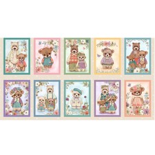 Patchwork Quilting Sewing Bear Family Portrait Panel 62x110cm Fabric