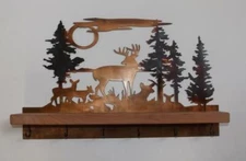 Wall Mount Decorative Metal Art Key Holder Rack with Shelf & Deer Wildlife Scene