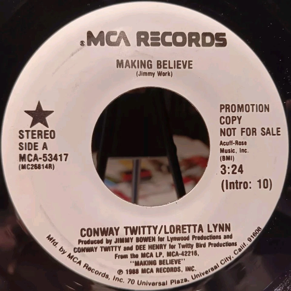 Conway Twitty/Loretta Lynn, Making Believe, 1988, 7"RARE PROMO - NEVER PLAYED!! - Image 2 of 4