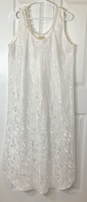 VTG Intimate Style Silky Satiny Nightgown White Floral Lace Maxi Large Y2K 90s