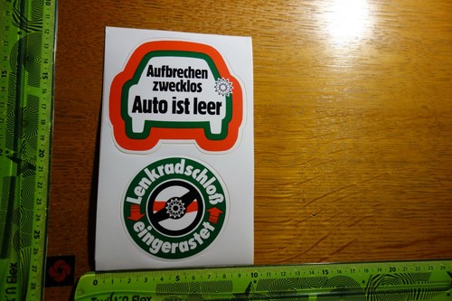 Alter Aufkleber Automobil Polizei Sicherheit AUTO IST LEER Lenkradschloss