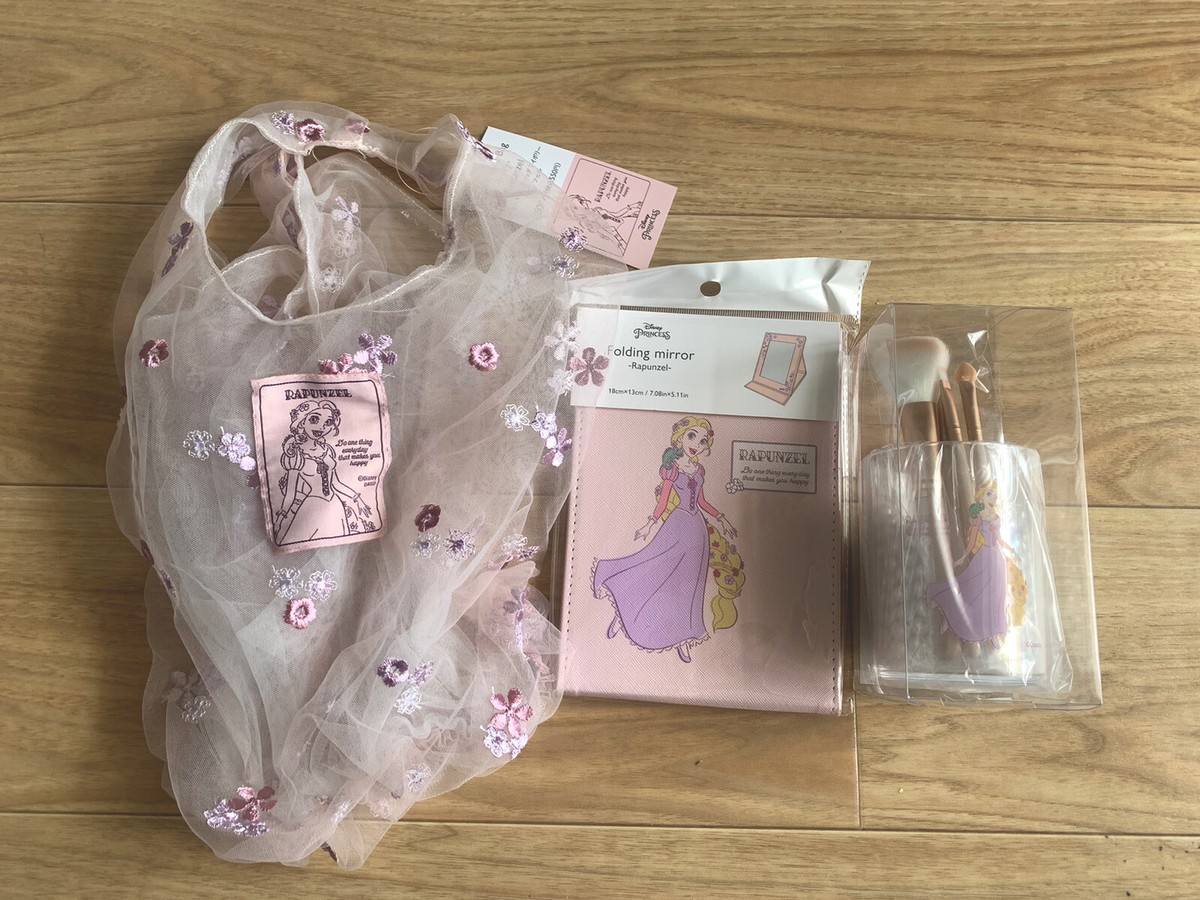DAISO JAPAN THREEPPY DISNEY RAPUNZEL lace tote bag Folding mirror
