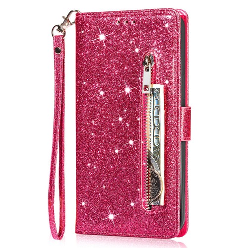 For Xiaomi Redmi Note 11s 10s 9s 8 Pro Glitter Wallet Case Card Zip Flip Cover - Picture 18 of 18