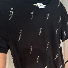 Zara Fashion Black T-shirt with Lightning Rhinestone Details - Size Small