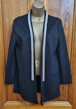 ZARA BLACK BLAZER SUEDE JEWEL RHINESTONE TRIM FRINGE JACKET-SIZE: S UK 12 