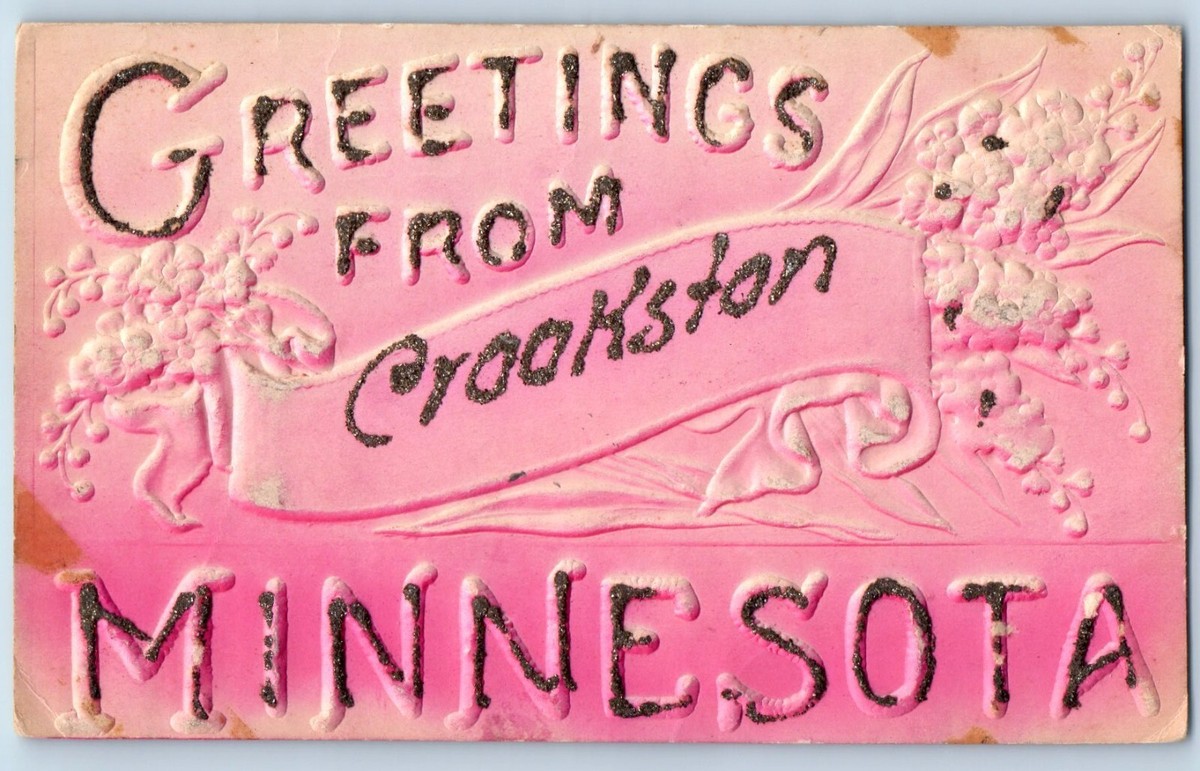 Crookston Minnesota MN Postcard Greetings Glitter Embossed