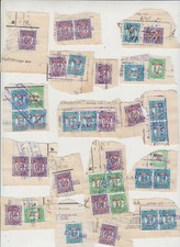 Stamp duty Tasmania 1937-40 various values 35 WAGES TAX overprints all on piece