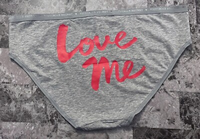 NWT VICTORIA'S SECRET XL GRAY RED LOVE ME LOGO WAISTBAND RARE HIPHUGGER PANTIES