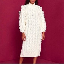 Farm Rio white midi cable knit sweater dress