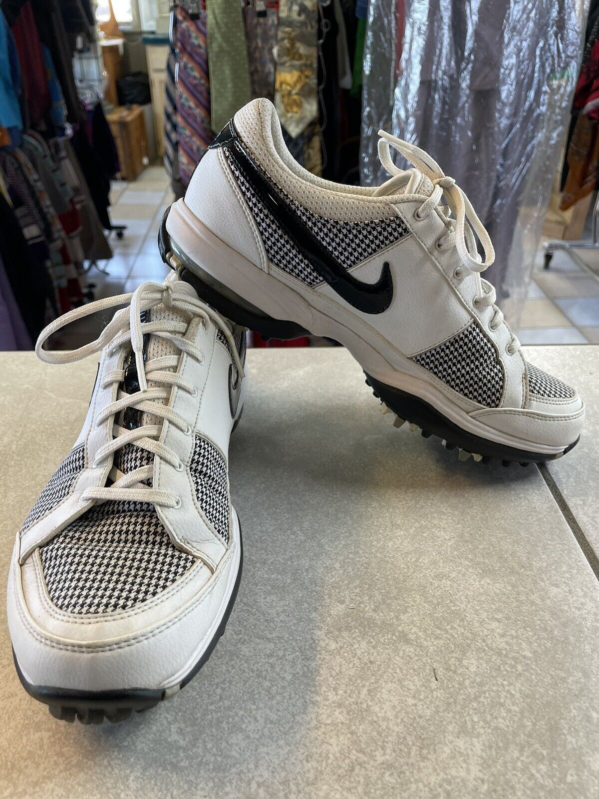 Nike Air Women's Golf Shoes US Checkered Fees free Sale item White 3176 9 Black Size