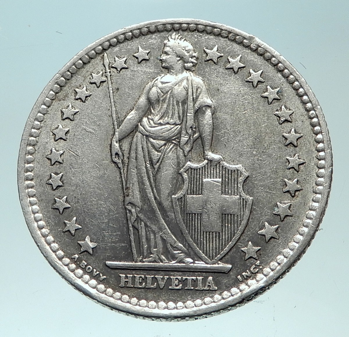 1963 SWITZERLAND - SILVER 2 Francs Coin HELVETIA Symbolizes SWISS