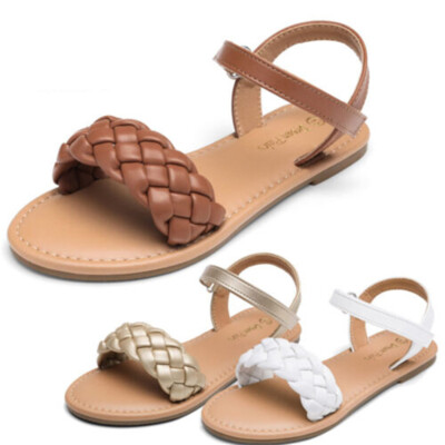 DREAM PAIRS Girls Sandals Open Toe Braided Flat Sandals Summer