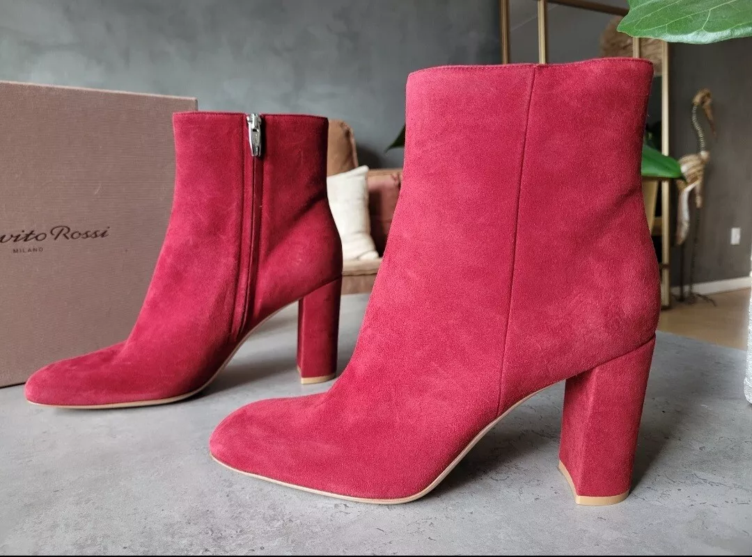 **Gianvito Rossi** Red Suede Square Toe Ankle Boots Sz 41 US 11