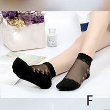 5 Pairs Ladies Summer Sheer Lace Ankle Socks Ultra Thin Anti-Slip Floral Black