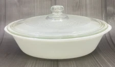 Vintage Glasbake Casserole Dish with Clear Lid Milkwhite Glass Oval 1 qt J225