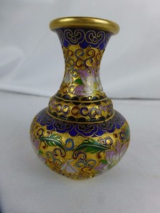Nice vintage chinese cloisonne vase 4" ca. 1980s [Y8-W7-A8]