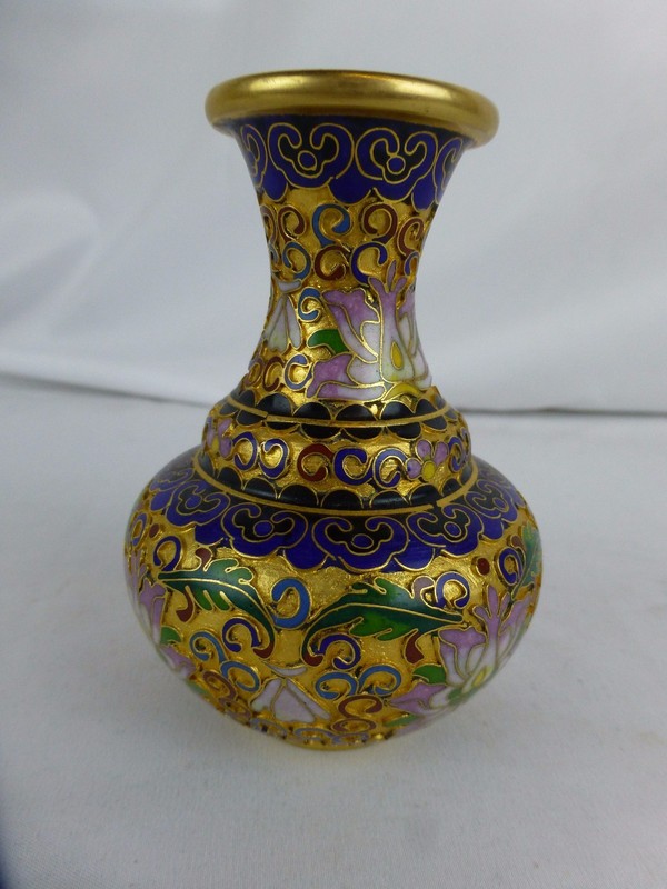 Nice vintage chinese cloisonne vase 4" ca. 1980s [Y8-W7-A8]