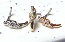 1pc Double Diagonal Lined CZ Gem Nose Crawler L-Bend 20g or 18g Nose Ring Stud
