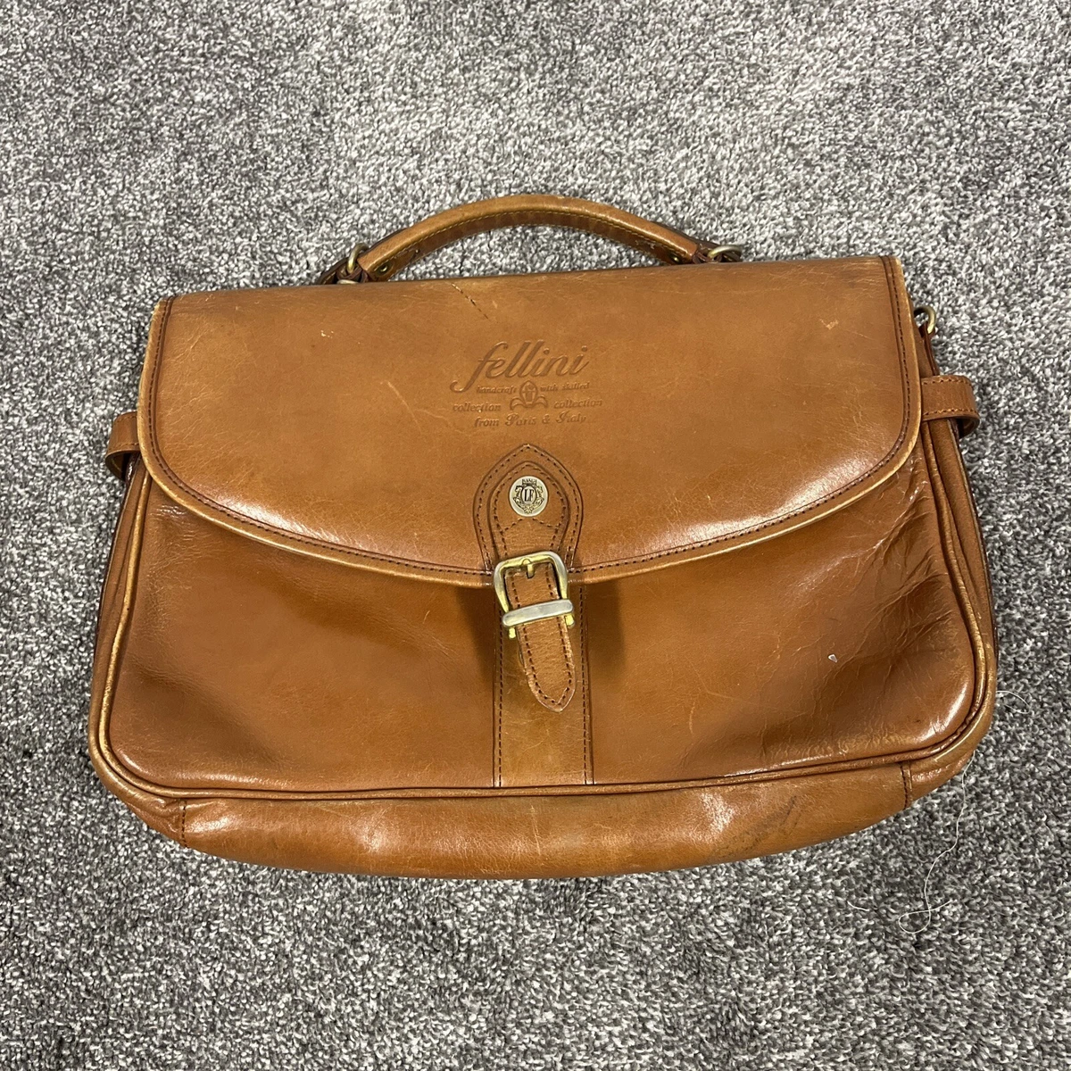 Vintage CARLO FELLINI Brown Genuine Leather HANDBAG Handmade In Italy