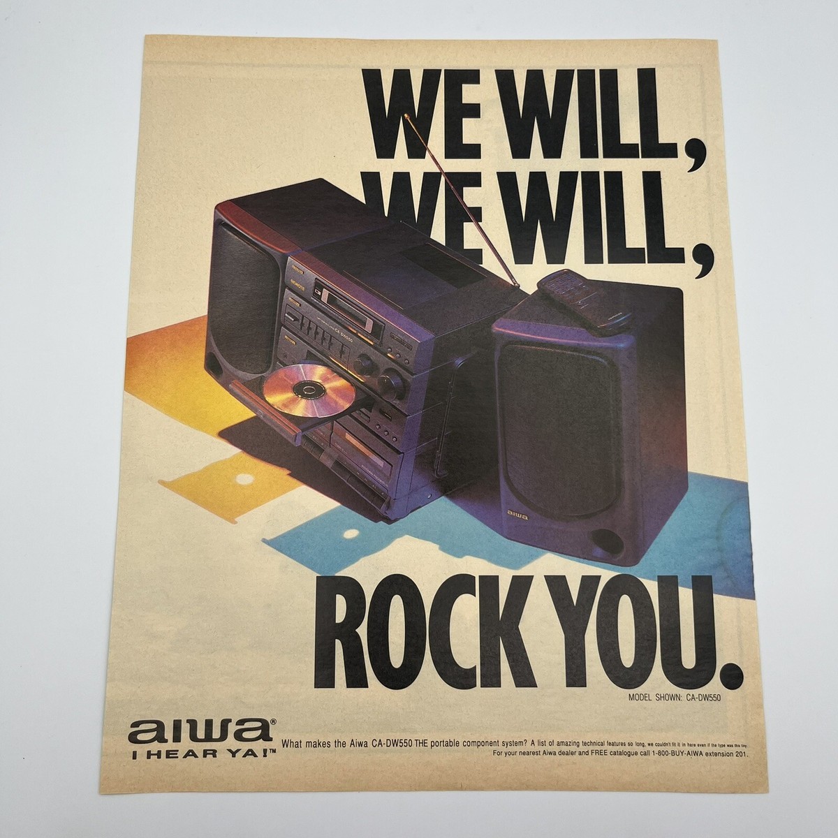 AIWA Stereo CA-DW550 Vtg 1993 Print Ad 9.75