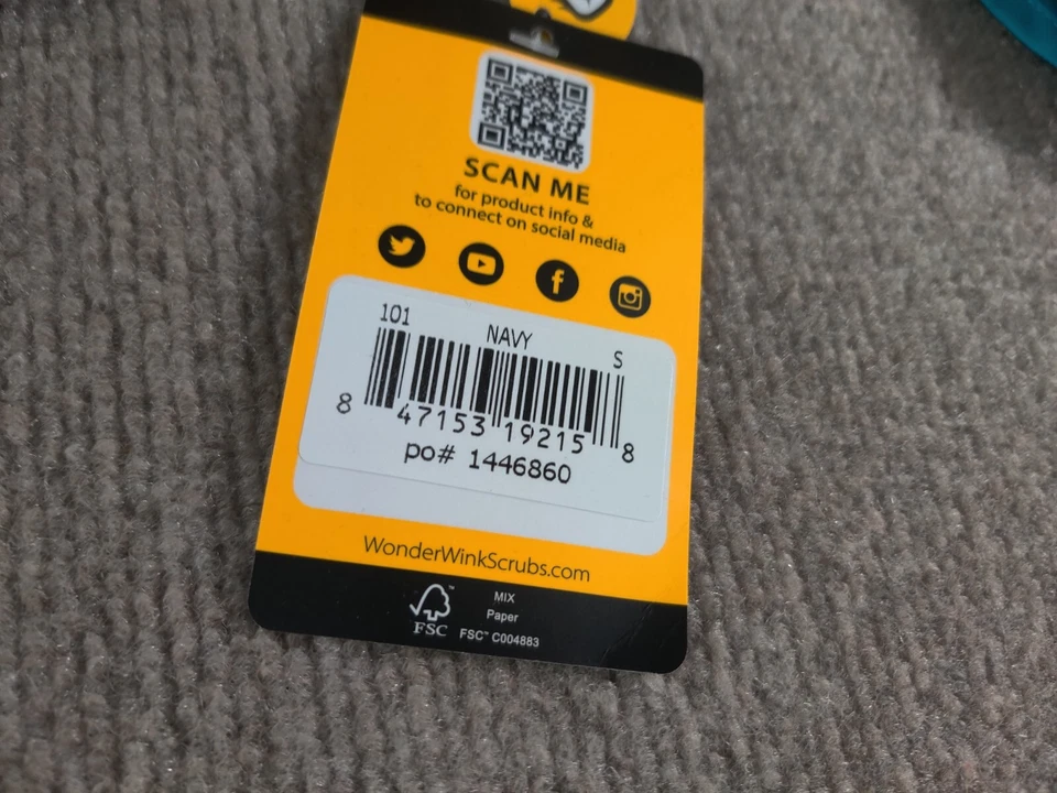 Lot of 2 Wonder Wink Womens V-Neck Scrub Top S Navy Blue Teal Business Logo NEW - Image 4 of 4