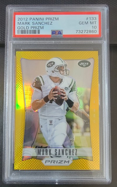 2012 PRIZM MARK SANCHEZ GOLD#7/10 REFRACTOR PSA 10 GEM MINT NY JETS USC RARE SP