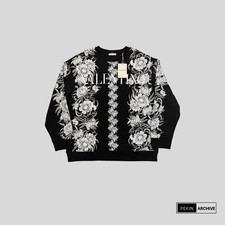 Valentino Black White Floral Print Sweatshirt Crew Neck Cotton Jumper Size L 
