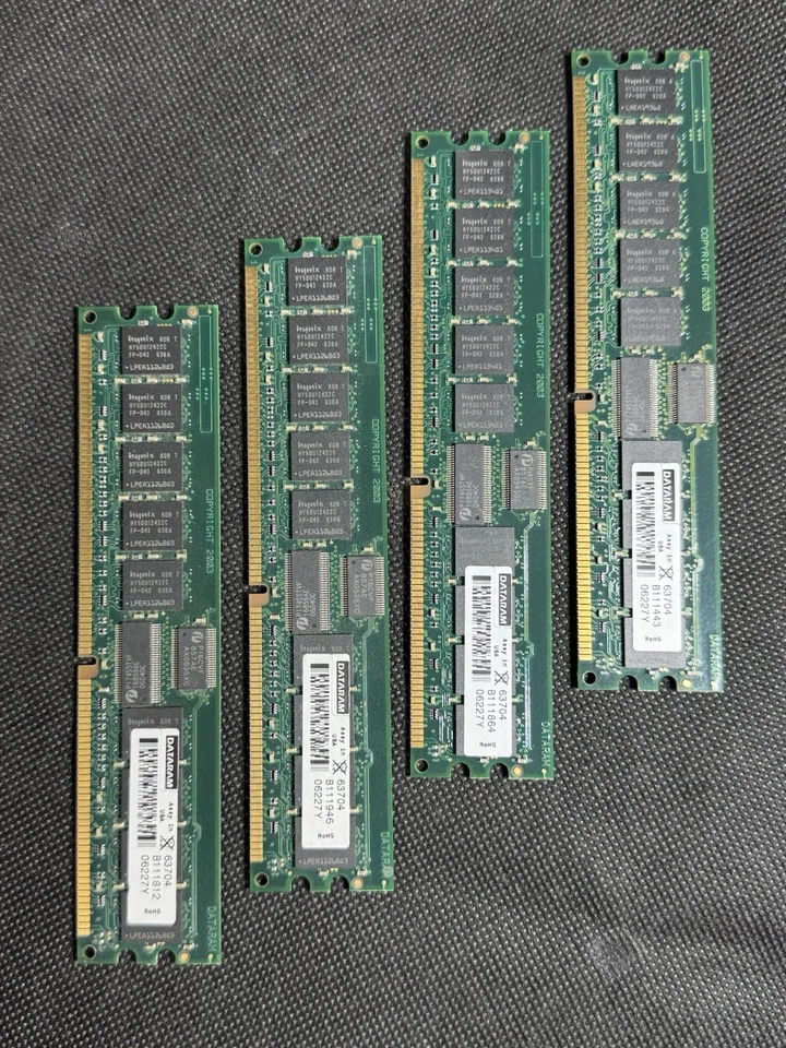 4 PIECES DATARAM 63704 1GB 184p PC3200 REGISTERED ECC DDR400 DIMM (4 DIMMS) - Image 4 of 4