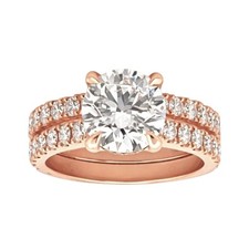 IGI Lab Created Round Cut 4.00 Ct Band Set Diamond Engagement Ring 18K Rose Gold