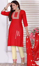 Indian women's Red Kurti / Kurta / 3Pcs Set with Dupatta and Pant XXL 44 