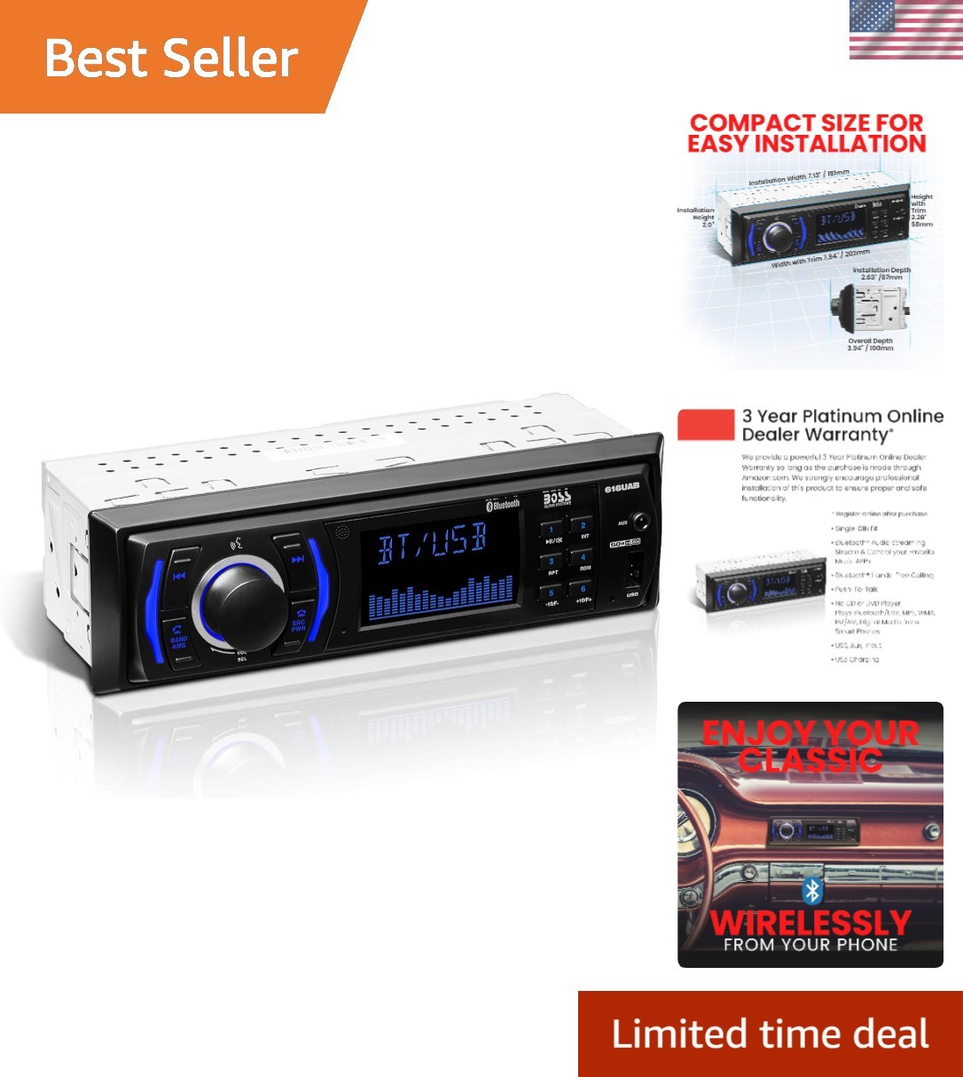 BOSS Audio Systems 616UAB Car Stereo with Bluetooth - Single