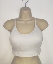 White Ribbed Vest Top Strappy Bralette Size M Good Condition See Description