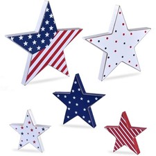 4th of July Decorations Wooden Set of 5, Patriotic Memorial Day Star