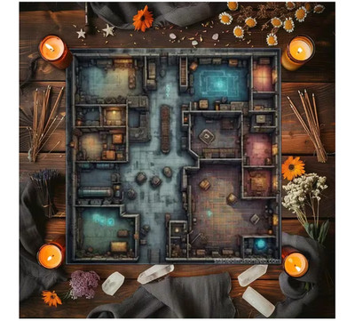 D&D Modern Tavern Battle Map Cloth RPG Dungeon Floor Plan Table Mat 75x75cm