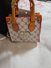 Rhinestone Designer faux Leather Tote Bag Charm Handbag Mini Purse Key Chain NEW