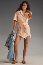 Anthropologie Pilcro Short Sleeve Destructed Denim Mini Dress Womens Size XXS