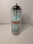 Coca-Cola Straw Holder 11" Vintage Glass Jar Dispenser Metal Lid Tray 1992 Vtg