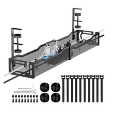 Metal Cable Management Tray for Under Desk – No Drill, Clamp, 25''/64cm Black