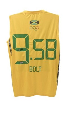 Usain Bolt Signed Jamaica 9.58 World Record Olympic Jersey with Beckett COA
