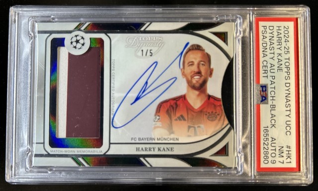 2024-25 Topps Dynasty UEFA Harry Kane Patch Auto Black #/5 Bayern Munchen PSA 7