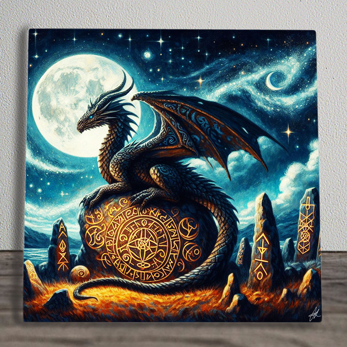 Ceramic Tile Plaque Dragon ""Rune Stone Mother"" 20cm x 20cm