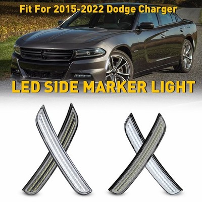 CLEAR For Dodge Charger 2015-22 Front+Rear Fender Side Marker Light Lamp LED Set