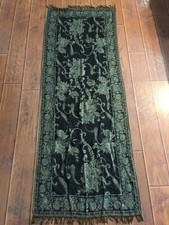 Metallic Green Floral Long Scarf Wrap W/ Fringes on End 37 x 72" "High Fashion"