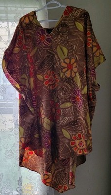 Orange & Brown Boho Kaftan V-Neck Lounge Wear One Size Fit Most  by ASHRO
