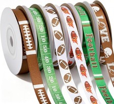 Football Grosgrain Ribbon 3/8 Inch 60 Yards Green Brown White