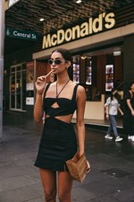 NEW Bydee Dress Adriana Dress Onyx Size M Fits S/Au 8  Cut-out Festival Dress