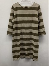 Talbots Women's Dress Green Cream Stripe 3/4 Sleeve Ruffle Cuff Knit Size 16