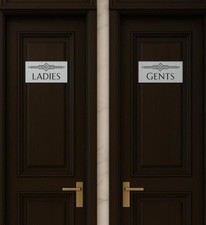 Ladies  Gents Bathroom Signs Set   Art Deco 4x8 Plastic Restroom Door Signs