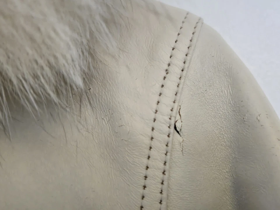 Excelled Collection Coat Womens LP White Leather Faux Fur Old Money Winter Long - Image 4 of 4