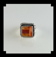 Handcrafted Sterling Silver and Inlay Spiny Oyster Ring Size 6